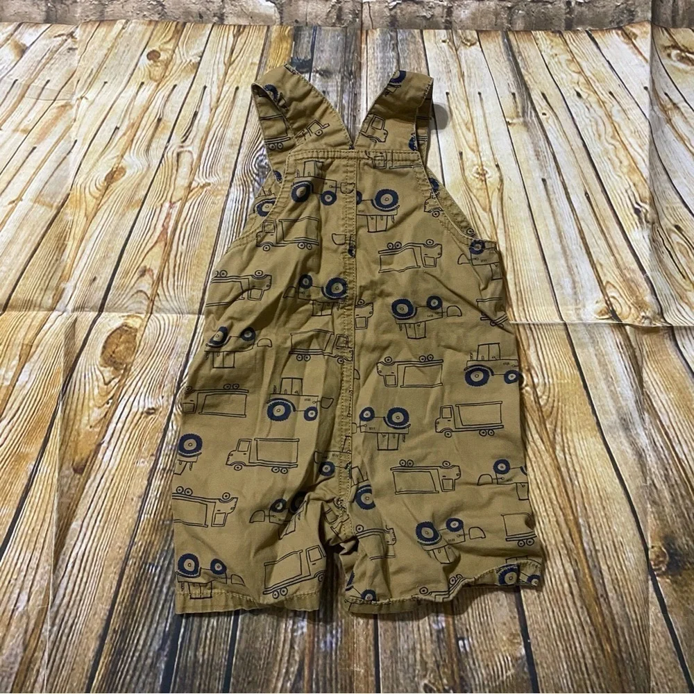 Carters Tan Dump Truck Shortalls Overalls